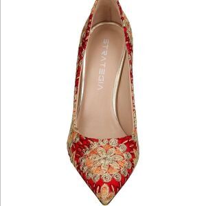 TRATEGIA Red pump hi heel embroidered comfortable shoes